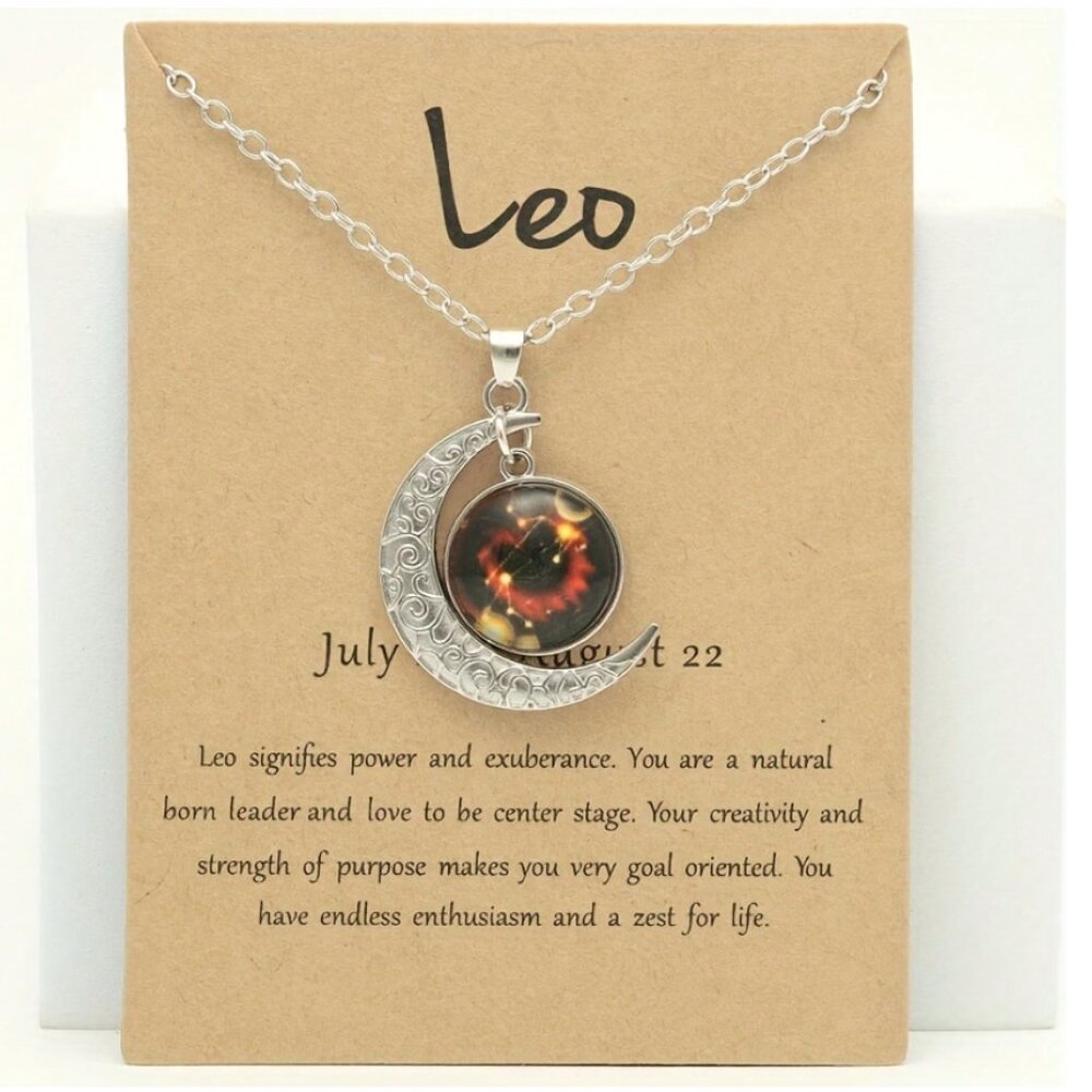 NWT Leo Silver-Tone 1.5" Glass Moon Pendant 18-20" Necklace